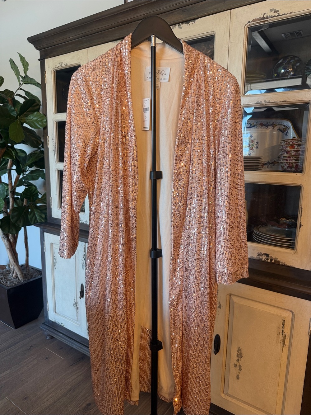 Anthropologie Rose Gold Sequin Duster